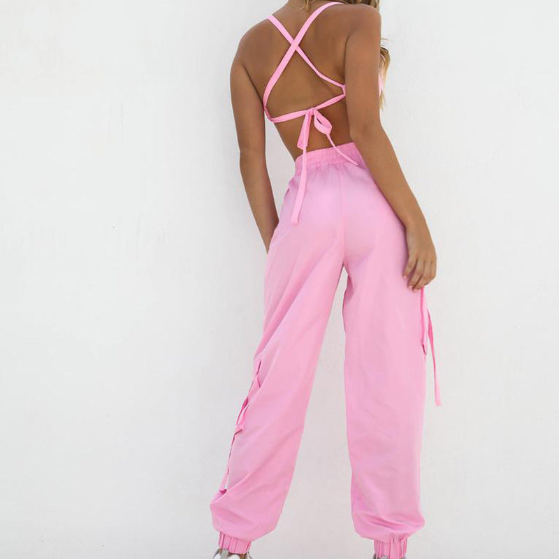 Women's Athletic Gym Set: Sleeveless Top & High-Waist Pants