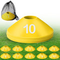 Relaxgiant 10 Pcs Numbered Sports Disc Cones 1-10 Soccer Cones with Mesh Carry Bag Flexible Agility Cones Soft Field Cones for Gym PE Classes School Activities Games Sport Equipment (Yellow)